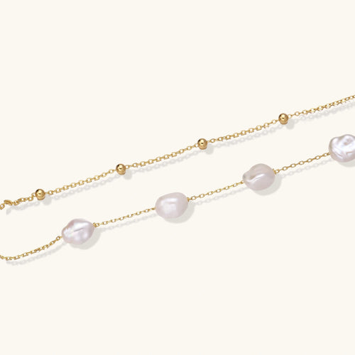 Close-up of baroque freshwater pearls and 18K gold vermeil bracelet