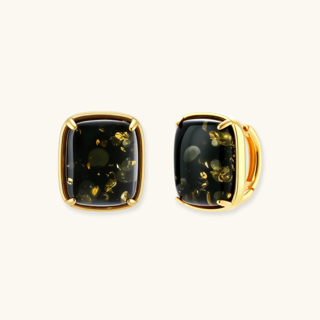 Forest Reverie Earrings with green amber and 18K gold-plated sterling silver