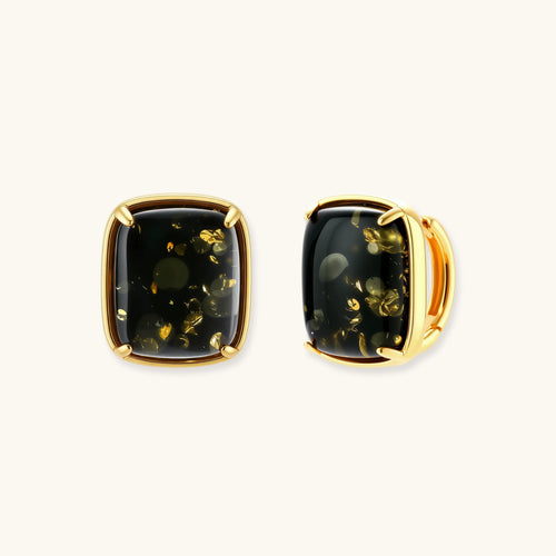 Forest Reverie Earrings with green amber and 18K gold-plated sterling silver